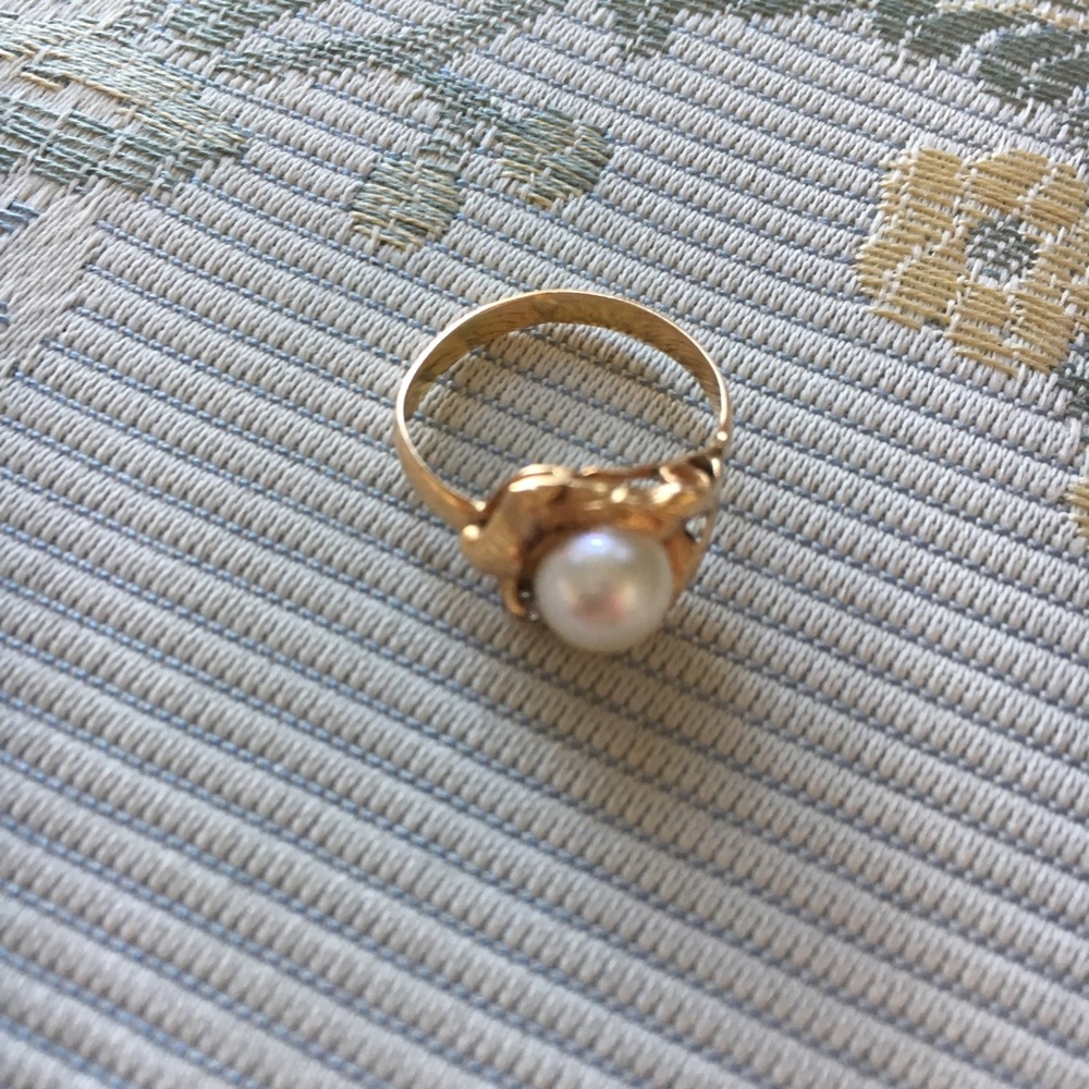 14K Gold and genuine Pearl with diamond chips ring - Picture 1 of 14